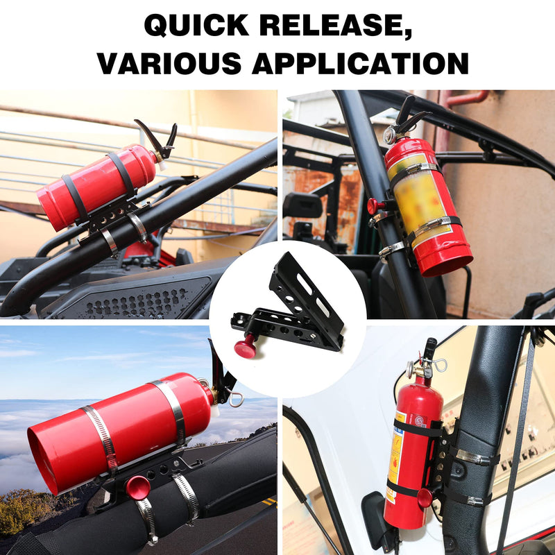 Bestaoo Adjustable Roll Bar Fire Extinguisher Mount Holder for Jeep Wrangler TJ JK JKU JL UTV Polaris RZR Ranger Camper Van, Aluminum, Quick Release