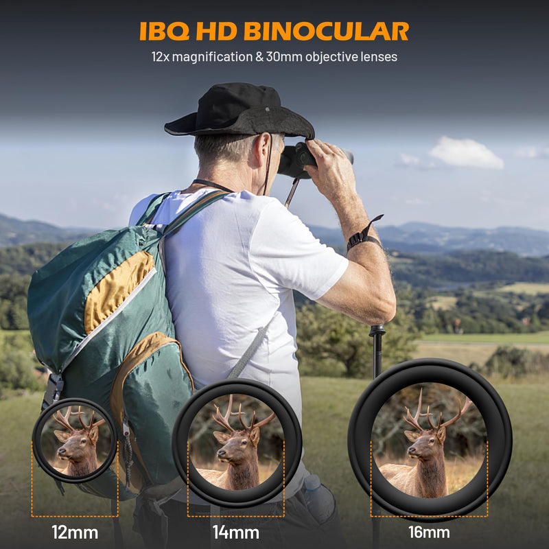 IBQ Binoculars For Adults HD,12x30 Binoculars with Upgraded Phone Adapter, Compact Binocular with Low Light Night Vision,Small Binoculars For Kids,Waterproof Binoculars For Bird Watching,Outdoor Sport 12X30MM