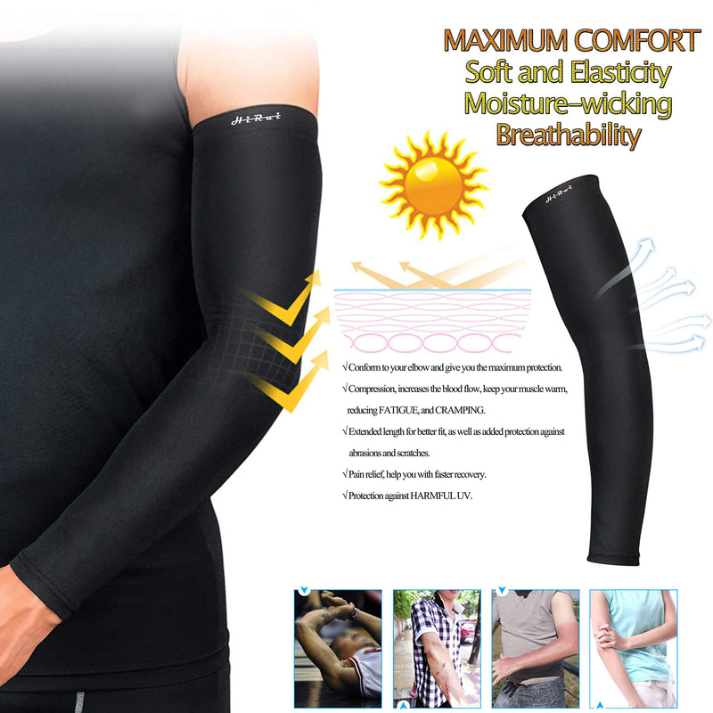 HiRui Cooling Arm Compression Sleeves 20-30mmHg Recovery Relieve Pain Support Muscles UPF50 UV Protection for Men Women, Running Cycling Basketball Tattoo Cover (Black, Large (1 Pair)) Black Large (1 Pair)