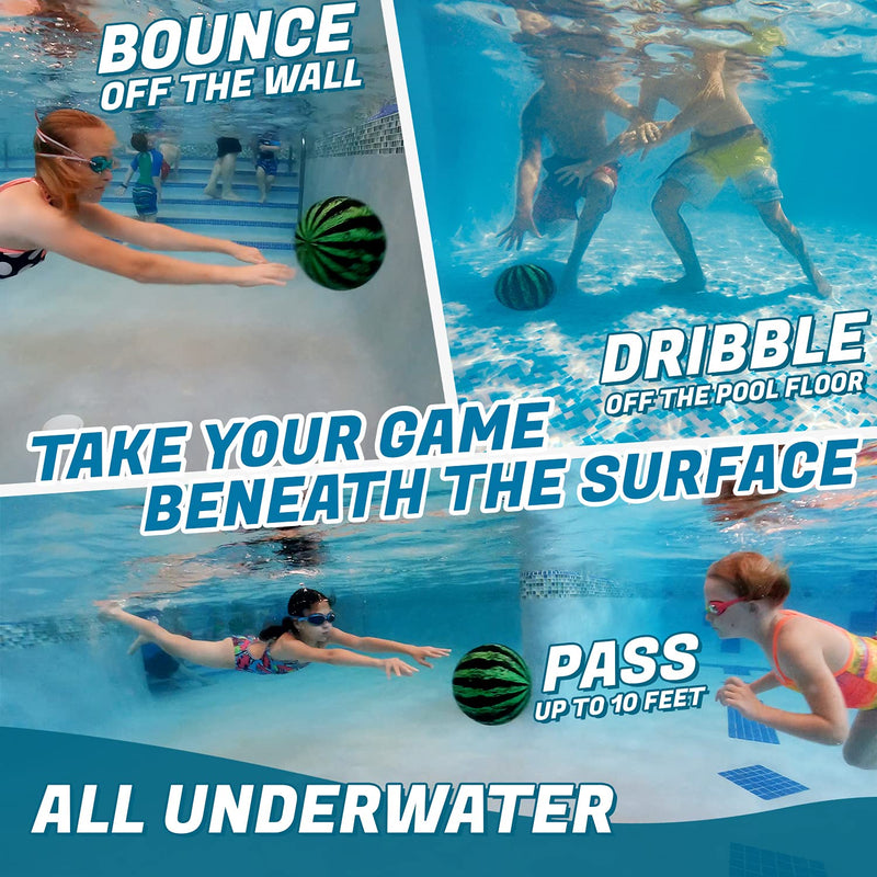 Watermelon Ball â€“ The Ultimate Swimming Pool Game | Pool Ball for Under Water Passing, Dribbling, Diving and Pool Games for Teens, Kids, or Adults | 9 in. Ball Fills with Water 9 Inches