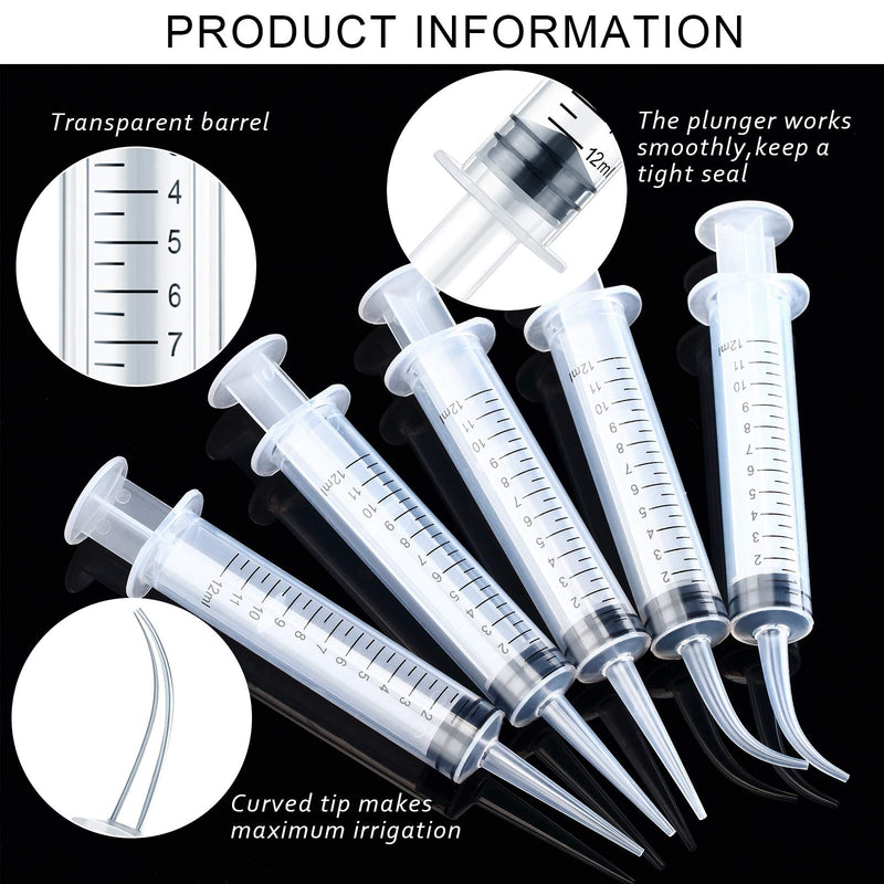 12 ml Plastic Syringes Set, Dental Syringe with Curved Tip and Straight Tip, Disposable Irrigation Syringe Mouthwash Cleaner for Oral Care, Animal Feeding, with Measurement (8 Pieces) 8
