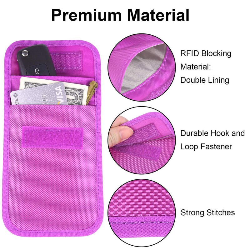 Faraday Bag for Key Fob, Wisdompro WP4694 RFID Key Fob Protector RF Car Signal Blocking, Anti-Theft Pouch, Anti-Hacking Case Blocker - Purple