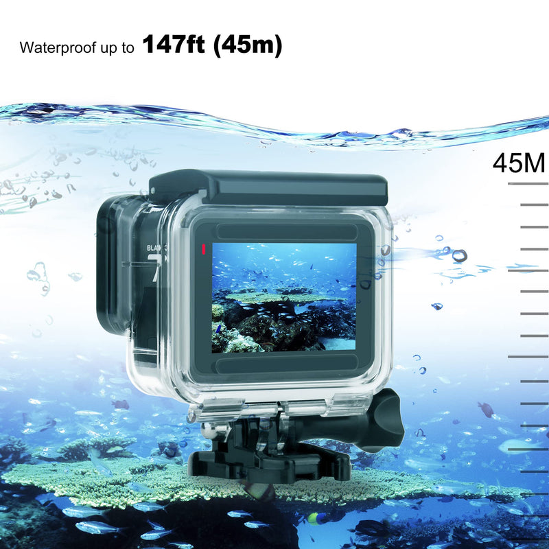 GEPULY Waterproof Housing Case with Diving Filters for GoPro Hero 5 6 7 Black Hero (2018) Cameras - 45M Underwater Diving Housing Shell with Red/Light Red/Magenta / x5 Close-up Filters Waterproof Case with 4 Filters for Hero 5/6/7 Black