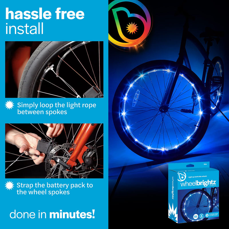 Brightz WheelBrightz LED Bike Wheel Lights, Pack of 2 Wheel Lights – LED Bike Lights for Bicycle Tires – Best Fun Outdoor Stocking Stuffer Birthday Gift for Kids, Teens, Adults Blue