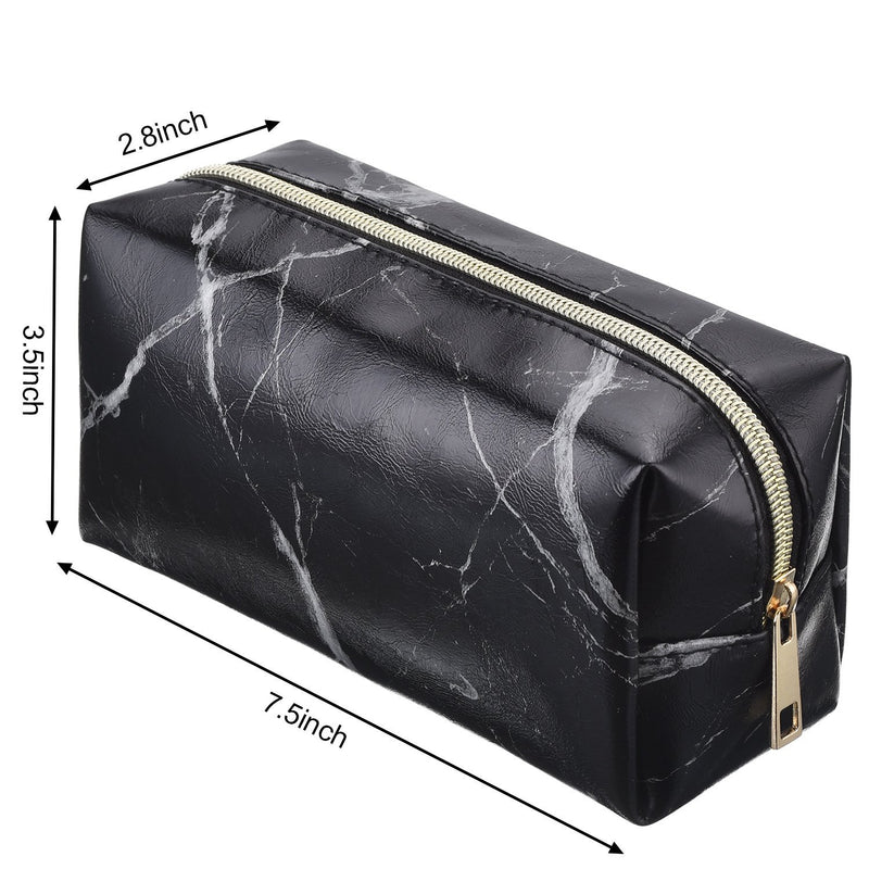 2 Pieces Cosmetic Toiletry Makeup Bag Pouch Gold Zipper Storage Bag Marble Pattern Portable Makeup Brushes Bag (S, White and Black) Small (2 Count)