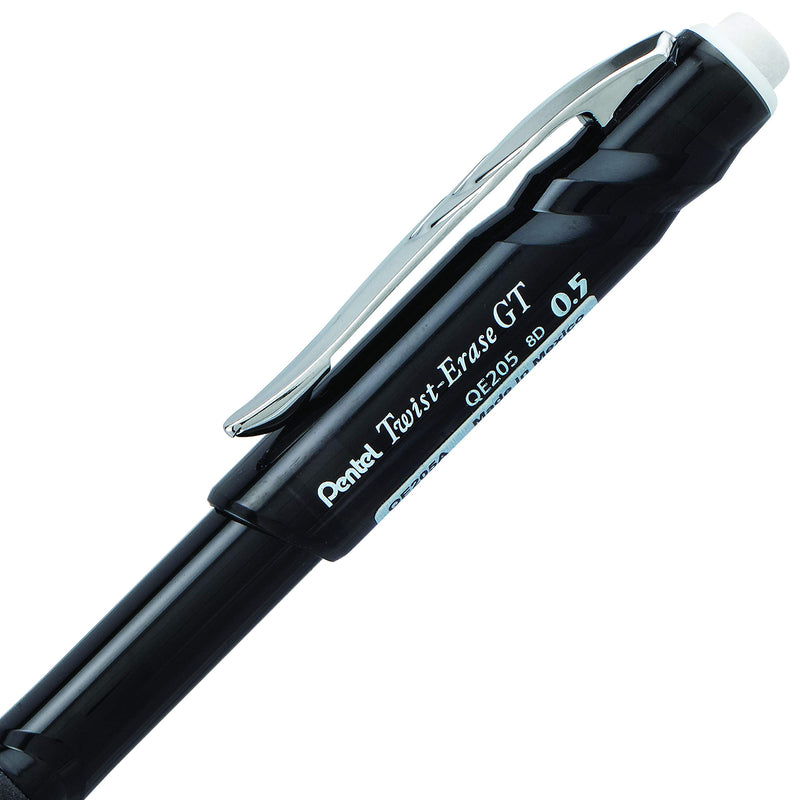 Pentel Twist-Erase GT, 0.5mm, Mechanical Pencil Transparent Black barrel, Box of 12 (QE205A) 1