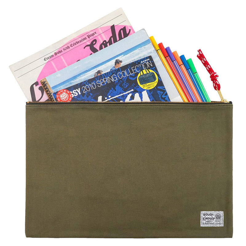 Rough Enough Document Organizer Storage File Holder Bag Zipper Pouch for Legal Size Paper Art Supplies in Army Green Waxed Canvas