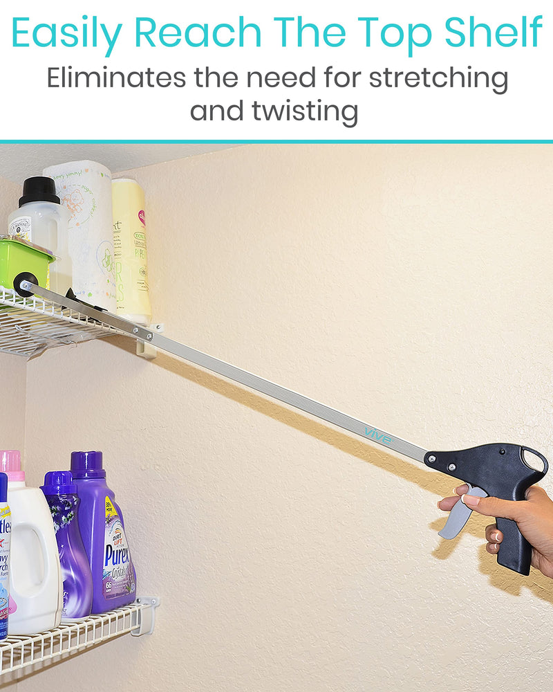 Vive Suction Cup Reacher Grabber - 32" Heavy Duty Mobility Grip Hand Aid - Handle Tool Light Bulb Remover, iPad Pickup, Long Handled Trash Litter Picker, Garbage Garden Nabber Extender - Handicap Arm 1
