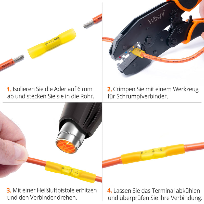 Wirefy butt connector cable connector waterproof in a set - 3:1 shrinkage rate crimp connector - shockproof connector car as an alternative to solder connector - 0.5-6mm² - 180 pieces 180 piece butt connector set 0.5 - 6 mm²