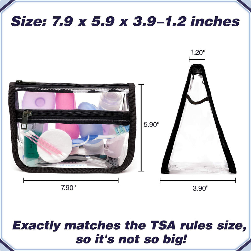 TSA Approved Clear Toiletry Bag with Pocket - Quart Size Bag for Airport, Camping or Gym 1pcs Black