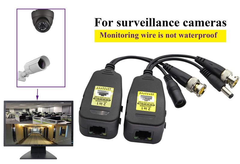 AAOTOKK Power Video Balun DC BNC to Cat5 RJ45 Network Transceiver HD-CVI/TVI/AHD/CVBS with DC Connector for 720P 960P 1080P 3MP 4MP 5MP 8MP CCTV Security DVR Surveillance Camera System(18cm-4Pairs) 4Pairs