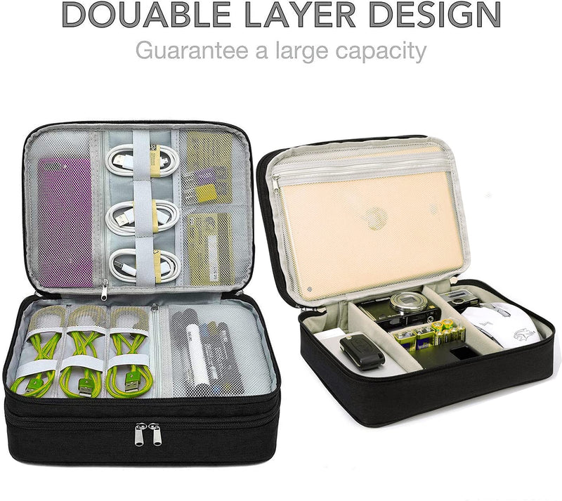 Electronic Organizer Travel Universal Cable Organizer Electronics Accessories Cases for Cable, Charger, Phone, USB, SD Card,1Pack Black Triple Layer /11.02" x 8.27" x 3.94"