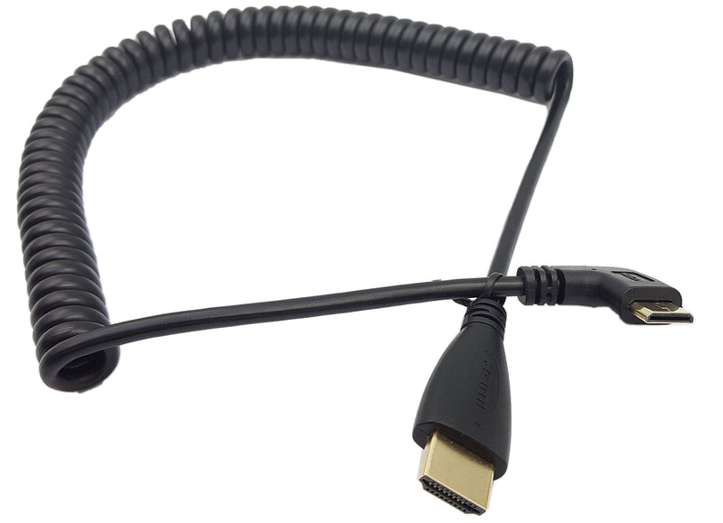Angle 90 Degree Right Mini HDMI to HDMI,SinLoon Right Angled Mini-HDMI Male to HDMI Male Gold Plated Converter Adapter Coiled Spiral Cable,Support 3D, 1080P,1.5~10 Feetï¼ˆ90Mini-HDMI Rightï¼‰
