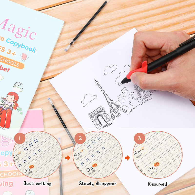 84 Pieces Magic Practice Pen Include 12 Pen, 60 Refills and 12 Pen Holders Auto Disappearing Ink Magic Ballpoint Pens English Version Copybook Reusable for Kids Kindergarten Before School