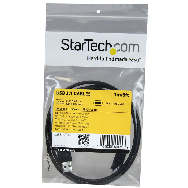 StarTech.com USB to USB C Cable - 3 ft / 1m - 10 Gbps - USB-C to USB-A - USB 2.0 Cable - USB Type C (USB31AC1M),Black USB 3.1 - C to A