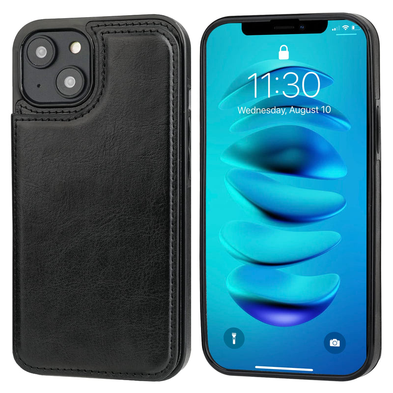 ONETOP Compatible with iPhone 14 Wallet Case with Card Holder, PU Leather Kickstand Card Slots Case, Double Magnetic Clasp and Durable Shockproof Cover 6.1 Inch (Black) Black