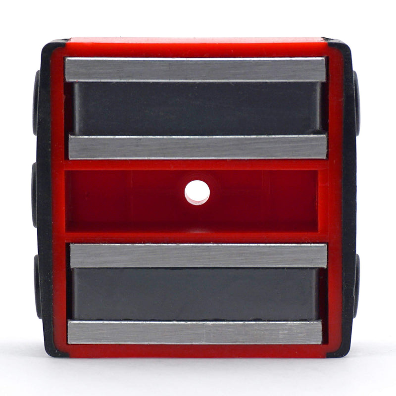 Master Magnetics 07504 Retrieving and Holding Magnet, Durable Plastic, 40 lb, 2.375" Length, 2.375" Width, 0.75" Height with Eyebolt, Nuts and Magnetic Shields, Red/Black