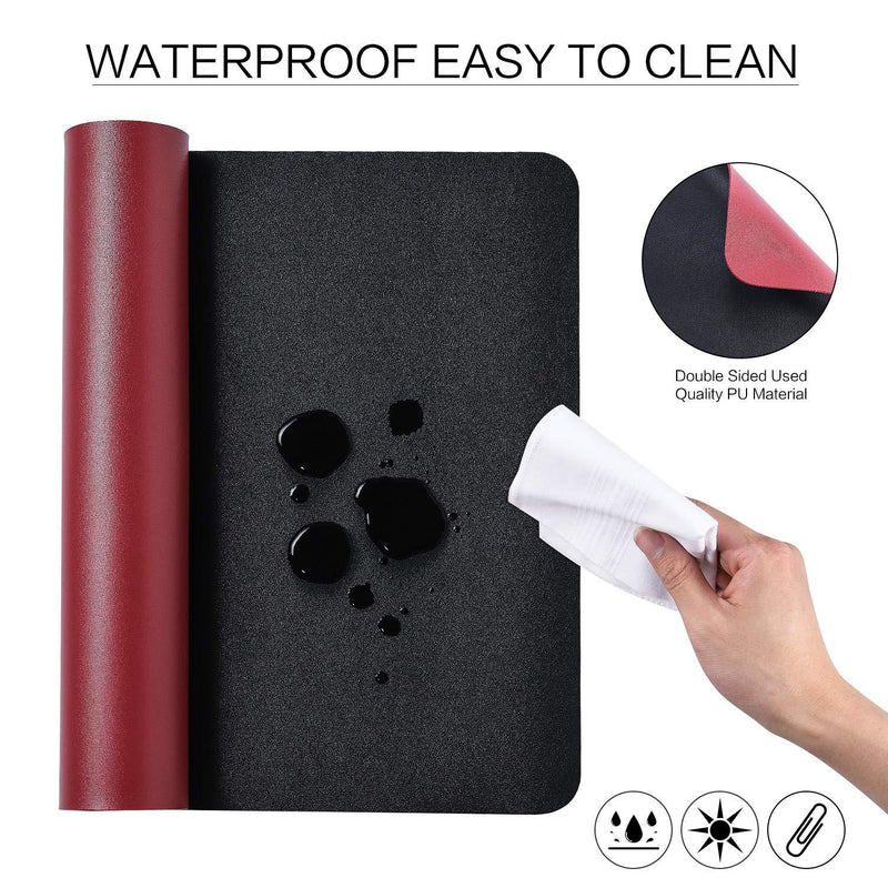 WAYBER Dual Sided Leather Desk Pad (23.6 x 13.7"), Waterproof Office Desk Mat, PU Mouse Pad, Desk Cover Protector, Desk Writing Mat for Office/Home/Work/Cubicle (Black/Red) Black/Red 23.6“ x 13.7"