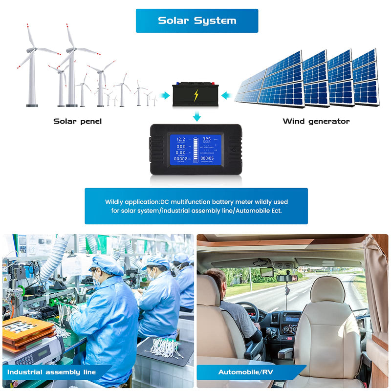 CGELE DC Multifunction Battery Monitor Meter with Shunt,0-200V,0-500A, LCD Display Digital Current Multimeter Voltmeter Ammeter for Cars RV Solar,Widely Applied to 12V/24V/48V RV/Car Battery…