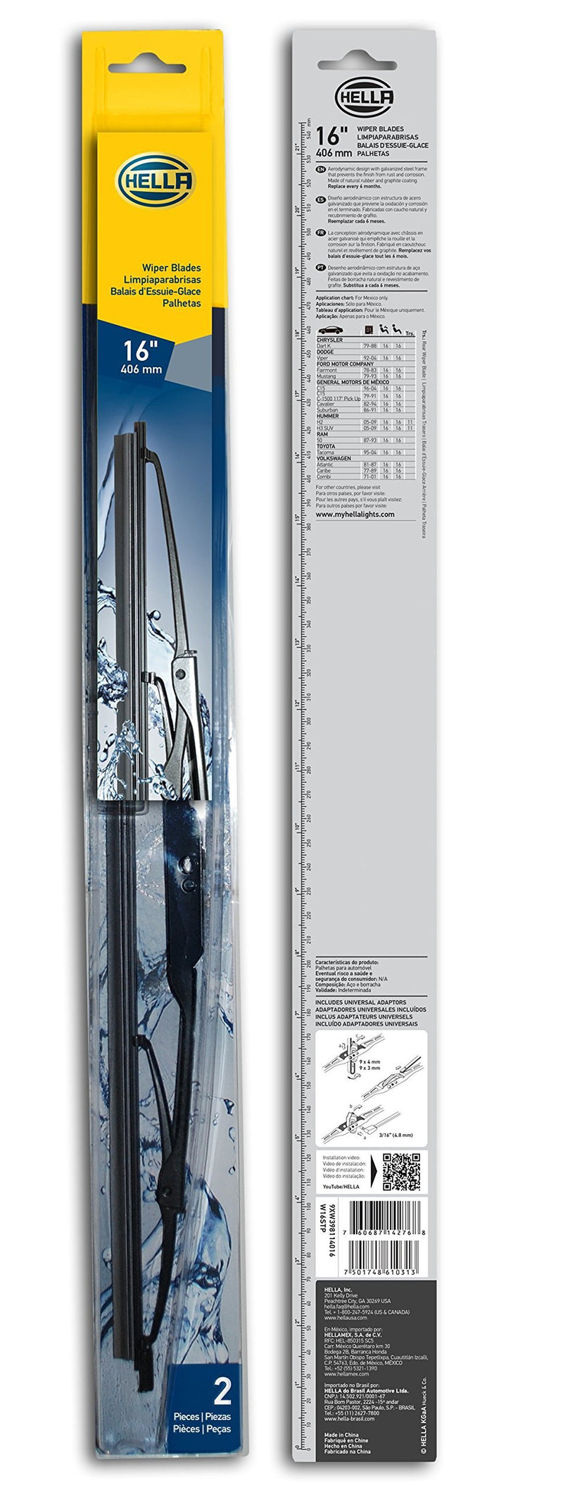 HELLA 9XW398114016 Standard Wiper Blade - 16", (Pack of 2)