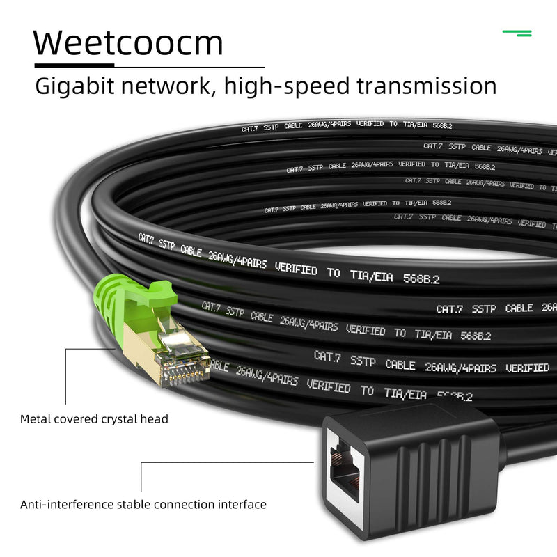 Ethernet Extension Cable 1.5ft,Weetcoocm Network Cat6a Extension Patch Cable RJ45 Cords Shielded Male to Female Connector (1.5FT)