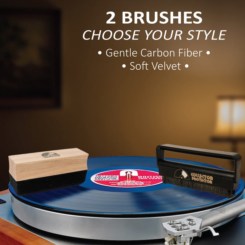 Vinyl Record Cleaning Kit - The Complete Set - Includes Soft Velvet & Carbon Fiber Record Brushes, LP Cleaner Solution, Turntable Stylus Gel, Microfiber Cloth, Label Protector & Metal Storage Case