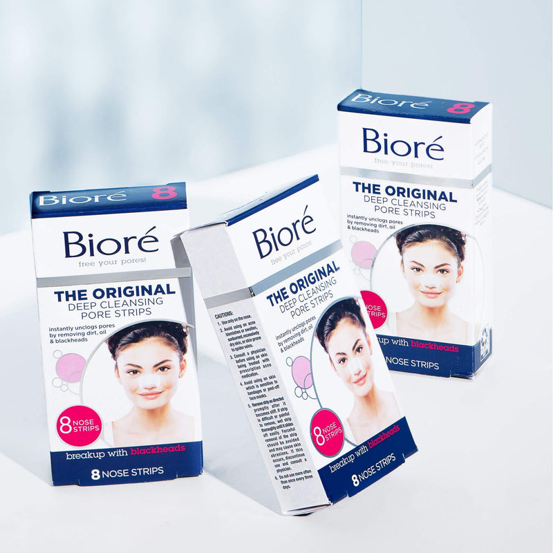 BiorÃ© Original, Deep Cleansing Pore Strips, Nose Strips for Blackhead Removal, with Instant Pore Unclogging, 8 Count, features C-Bond Technology, Oil-Free, Non-Comedogenic Use 8 Count (Pack of 1)