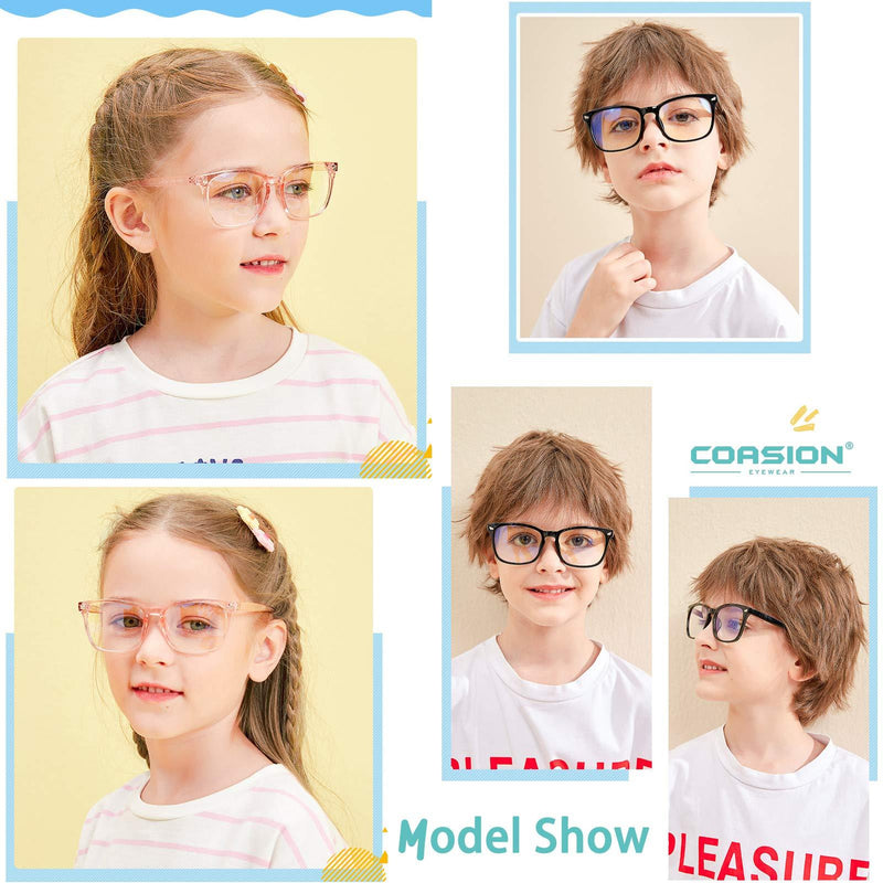 Blue Screen Glasses for Kids, COASION 3 Pack Blue Light Blocking Glasses for Girls Boys, Computer Gaming Fake Eyeglasses Anti Eyestrain (Leopard + Clear Pink + Black)