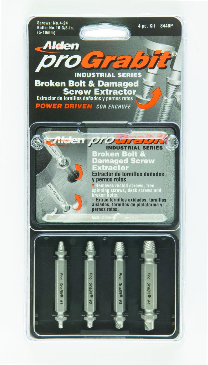 Alden 8440P Grabit Pro Broken Bolt and Damaged Screw Extractor 4 Piece Kit Small