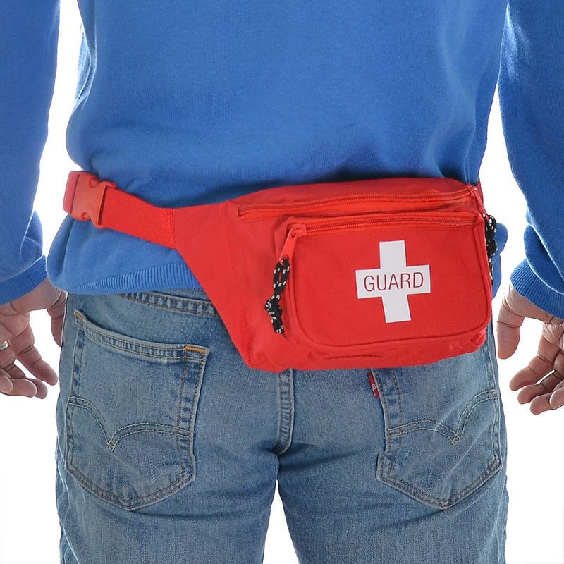 Dealmed Lifeguard Fanny Pack with Logo, E-Z Zipper Design and 3 Pockets, Red (1) 1