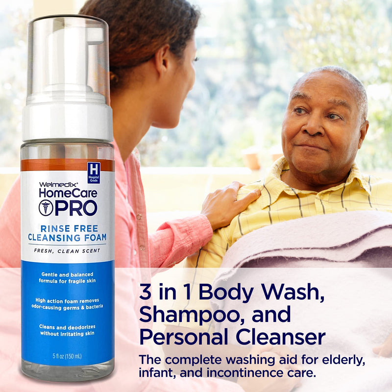 Welmedix Rinse Free Cleansing Foam, 3 in 1 Body Wash, Shampoo and Personal Cleanser for Elderly, Incontinence and Infant Care, Hospital Grade, Sulfate Free, Paraben Free (Pack of 3) 5 Fl Oz (Pack of 3)