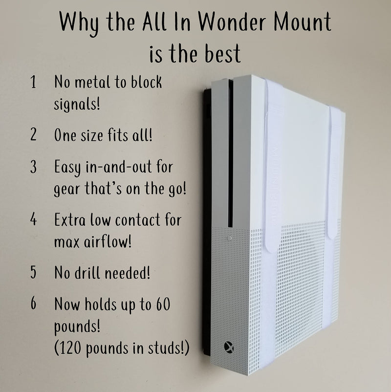 The All-in Wonder Mount by Mount Genie (1-Pack): The Easiest Wall Mount for All Components Routers Modems Xbox Playstation DVRs | One Size Fits All | Stronger for 2021 | Home and Business (White) White, 1-Pack