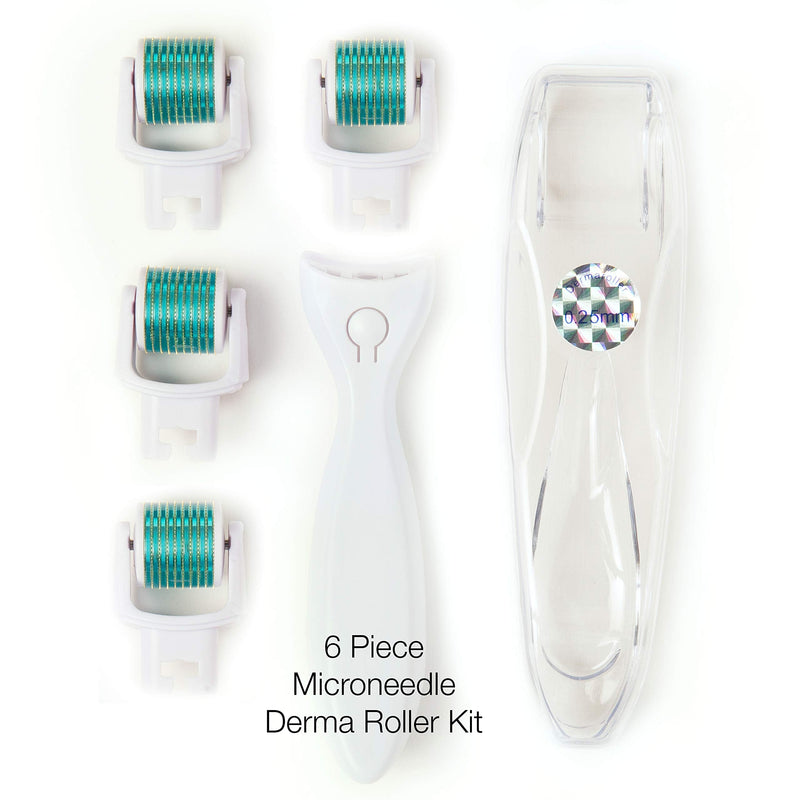 Derma Roller Microneedle 6 Piece Kit [DERMAROLL by Prosper Beauty] Face Roller with 4 Replaceable Heads Exfoliation Microdermabrasion Micro Derma Skin Care Tool Dermaplaning Dermapen Microneedling