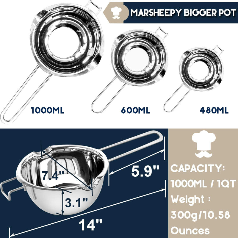 1000ML/1QT Double Boiler Chocolate Melting Pot,304 Stainless Steel Candle Making Kit, Melting Pot with Silicone Spatula for Melting Chocolate, Candy, Candle, Soap, Wax 1000ml