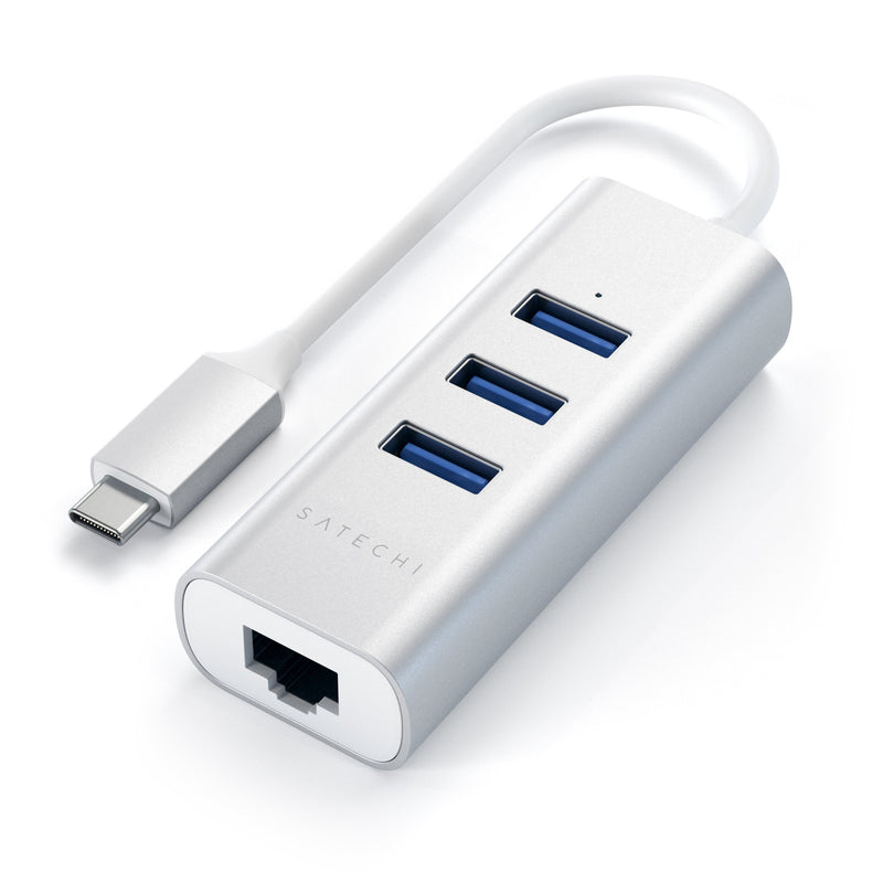 Satechi Type-C 2-in-1 USB 3.0 Aluminum 3 Port Hub with Ethernet - Compatible with 2020/2018 MacBook Air, 2020/2018 iPad Pro, 2019/2018/2017 MacBook Pro (Silver) Silver