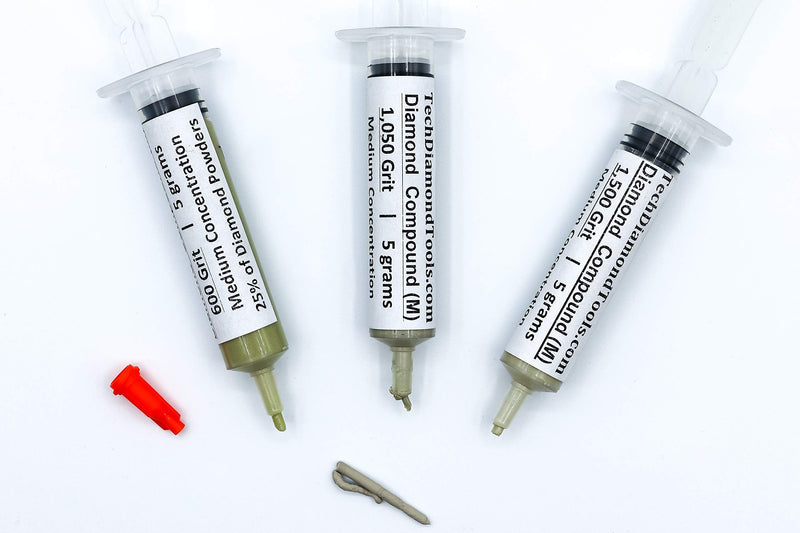 TechDiamondTools Kit of 3 Diamond Lapping Paste Polishing Compound 600 1050 1500 Grit Lapidary Paste for Rock Glass Metal Jewelry Resin Marble with 25% of Diamond Powder USA Made 1500 1050 600 grit