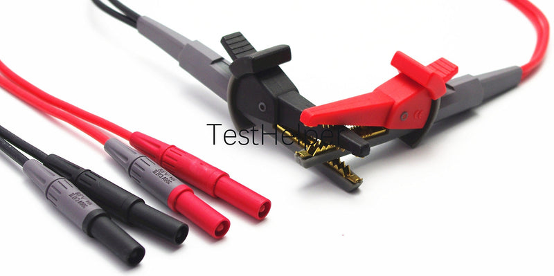 TestHelper TL200 LCR Meter Tester 4 Four Wire Silicone Test Leads Lead Terminal Kelvin Clip Alligator with 4mm Banana Plug