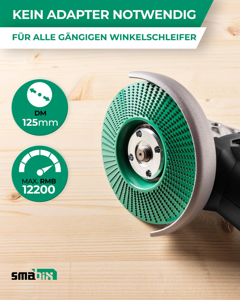 SMABIX® rasp disc 125 mm, grinding discs for angle grinders, wood milling cutters, carving and sanding wood, wood milling cutter for angle grinders, root milling cutters, angle grinders wood rounded