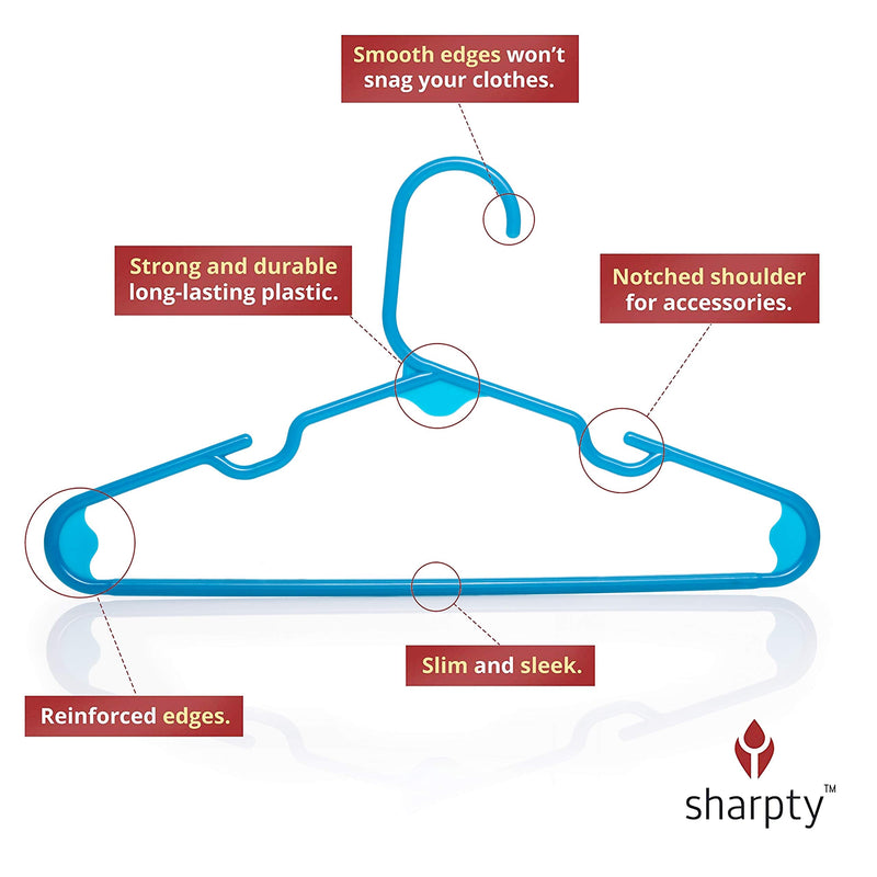 Sharpty Children's Hangers Plastic, Kids Hangers Ideal for Everyday Standard Use, Baby Hangers Kids 20 Pack (Blue, 20 Pack) Blue