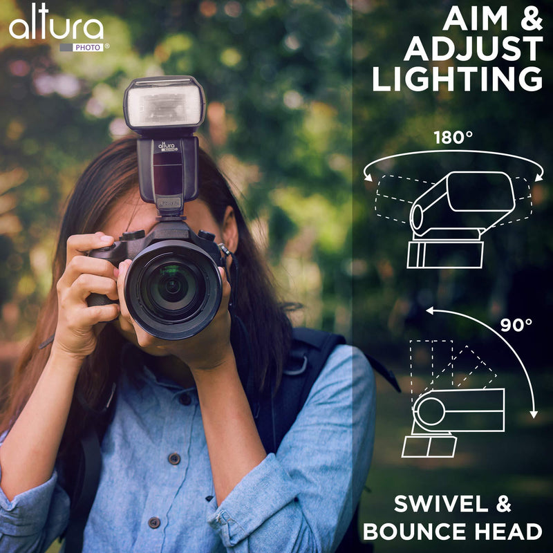 Camera Flash W/LCD Display for DSLR & Mirrorless Cameras, External Flash Featuring a Standard Hot Flash Shoe, Universal Camera Flash for Canon, Sony, Nikon, Panasonic and Other Cameras with Pouch AP-UNV2 Flash