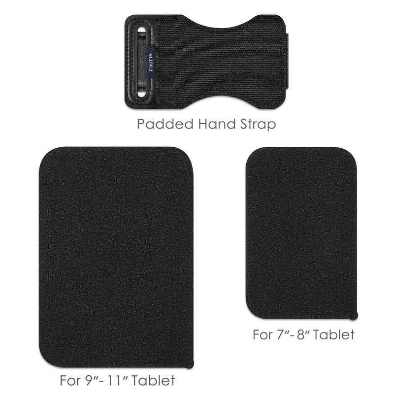 Fintie Universal Tablet Hand Strap Holder - [Dual Stand Supports] Detachable Padded Hook & Loop Fastening Handle Grip with Adhesive Patch for iPad/Galaxy Tab and All 7-11" Tablets, Black