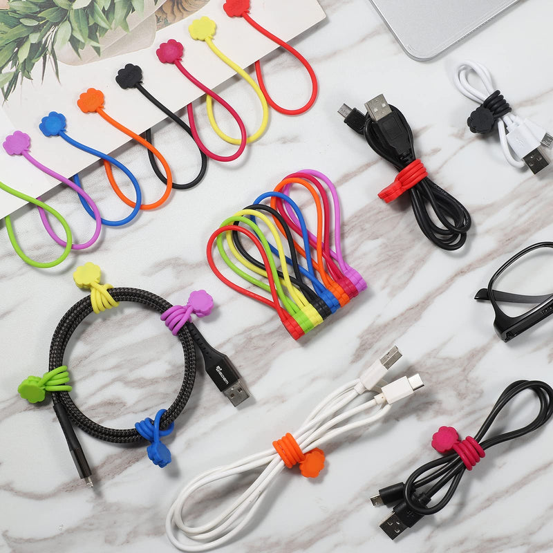 Magnetic Cable Ties, 24 Pack 7.2" Strong Snap on Magnetic Twist Ties Cute Cloud Dialogue Design, Silicone Twist Tie with Magnet Reusable 8 Assorted Colors X3 by SOOOEC