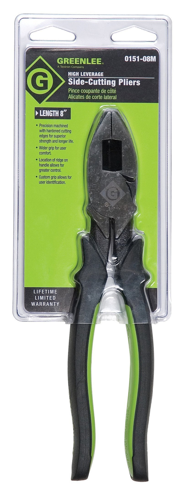 Greenlee 0151-08M High Leverage Side-Cutting Pliers, Molded Grip, 8" High Leverage Side Cutting Pliers
