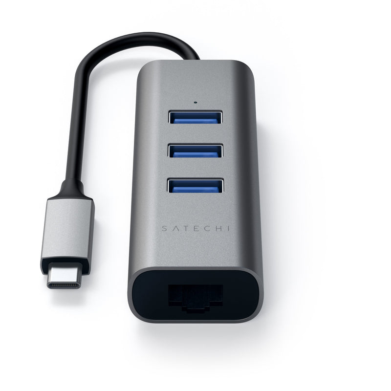 Satechi Type-C 2-in-1 USB 3.0 Aluminum 3 Port Hub with Ethernet - Compatible with 2020/2018 MacBook Air, 2020/2018 iPad Pro, 2019/2018/2017 MacBook Pro (Space Gray) Space Gray