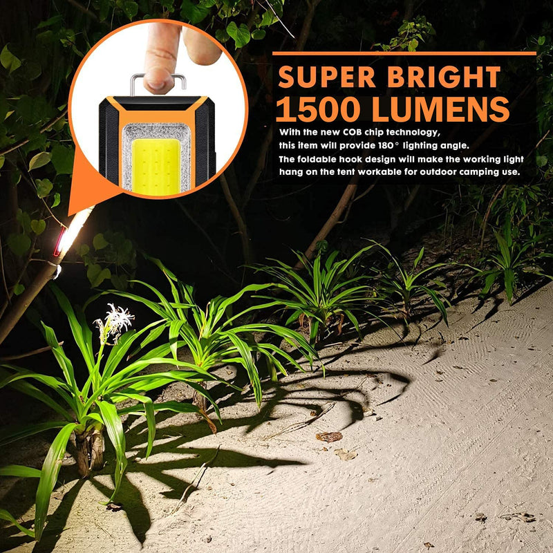 2pack LED Rechargeable Magnetic Work Light 40W 1500Lumens, Hanging Hook 3 Lighting Modes, Job Site Lighting for Car Repairing, Camping, Working, and Hurricane