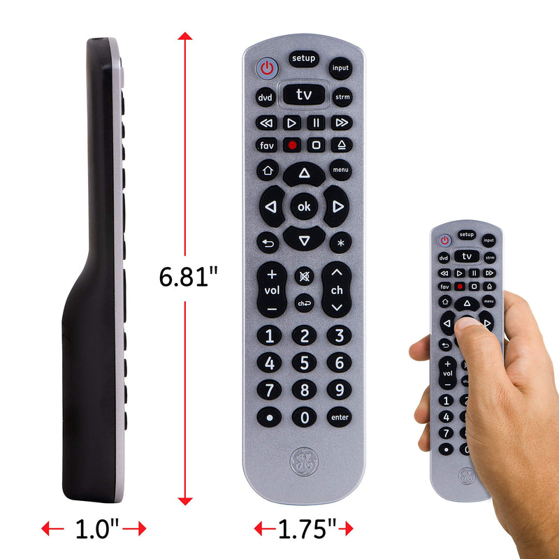 GE Universal Remote Control for Samsung, Vizio, Lg, Sony, Sharp, Roku, Apple TV, TLC, Panasonic, Smart TVs, Streaming Players, Blu-Ray, DVD, 3-Device, Silver, 34928 3-Device Silver