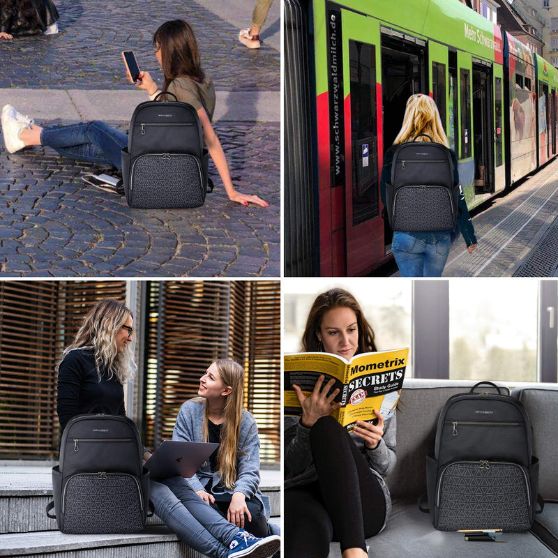 KROSER Stylish Laptop Backpack 15.6 Inch College School Daypack with USB Charging Port, Water-repellent Nylon Computer Backpack Fashion Backpack for Travel/Business/Women/Girls-Black