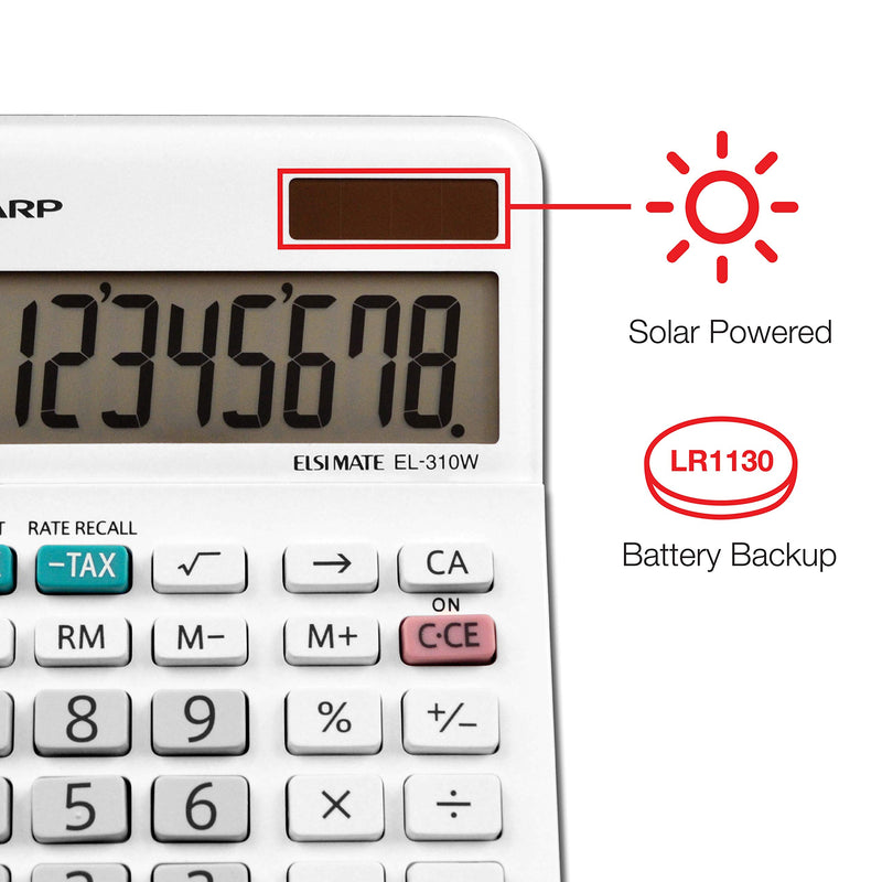 Sharp EL-310WB Calculator, White 3.125, 3.38 x 4.75 x 1.0 inches