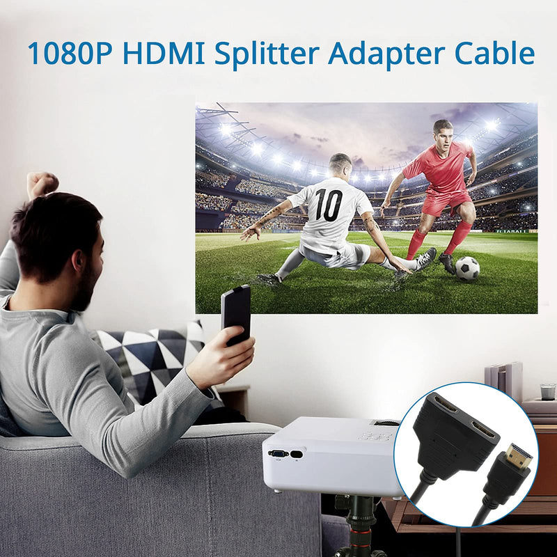HDMI Cable Splitter 1 in 2 Out HDMI Adapter Cable HDMI Male to Dual HDMI Female 1 to 2 Way, Support Two TVs at The Same Time, Signal One In Two Out