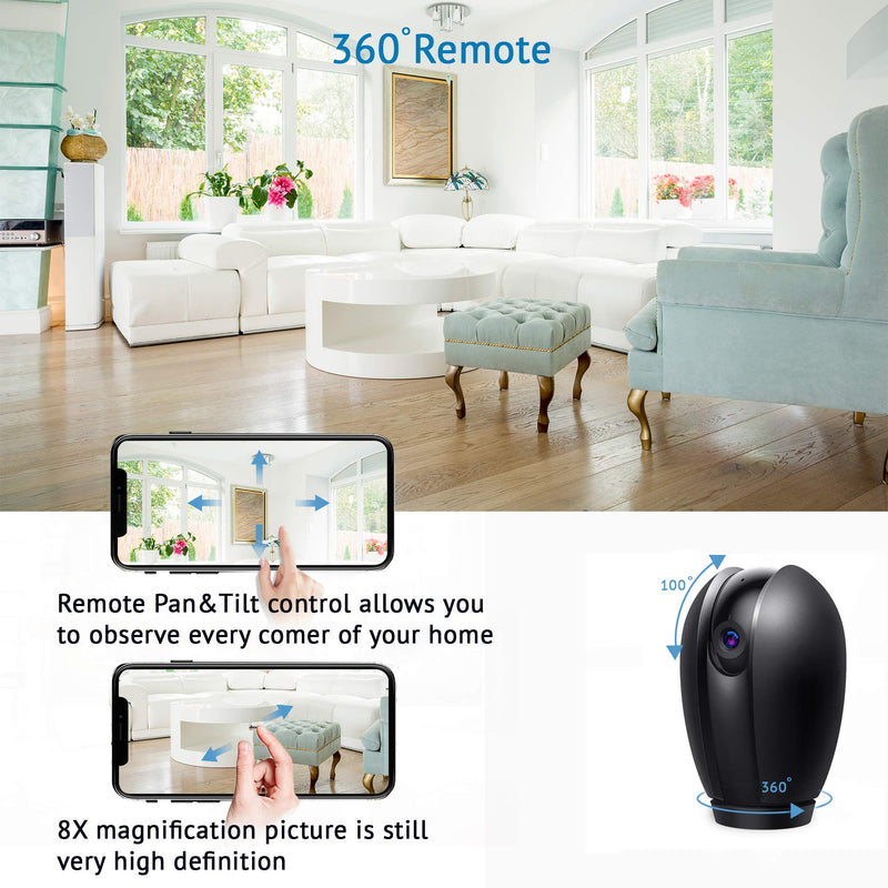 LaView Security Cameras for Home + 2X 32GB SD Cards, PT Home Security Camera with Motion Detection, Two-Way Audio, Night Vision, Indoor WiFi Camera for Baby/pet, Alexa, USA Cloud Service, Black (R3) 2 Pack with SD Cards